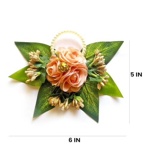 ADIKALA™ Handmade Artificial 3 Flowers and Pollen Bunch for Trousseau Packing, Ready to use Flower Brooch Hamper for Decoration, Gift Wrapping Flowers (6, Peach) - Image 3