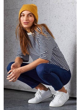 Women Short Sleeve Striped T-shirt, Navy/White