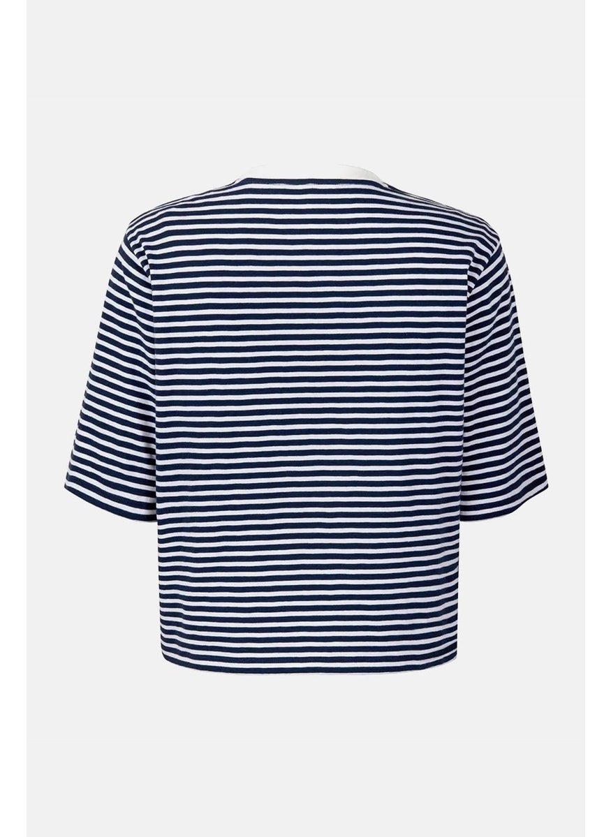 Tchibo - Women Short Sleeve Striped T-shirt, Navy/White - Image 1