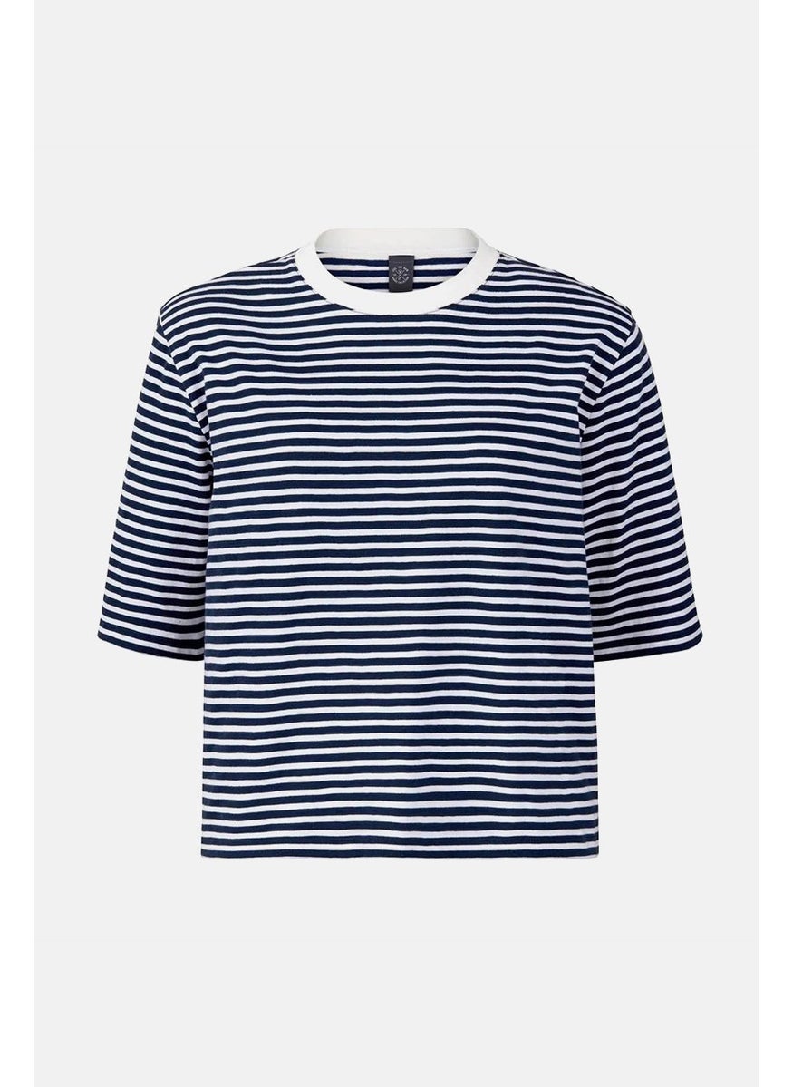 Tchibo - Women Short Sleeve Striped T-shirt, Navy/White - Image 1