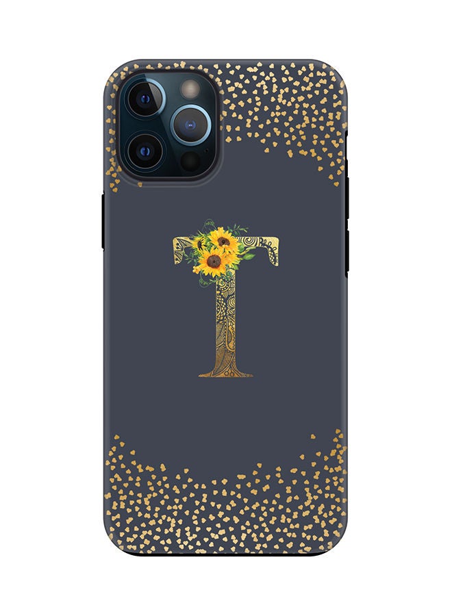 Stylizedd Monogram Tough Cover for Apple iPhone 12 Pro Max Case Custom Initials Letter Floral Mandala Pattern Tough Pro Dual Layer hybrid PC inner TPU protection Alphabet- T (Grey) - Image 1