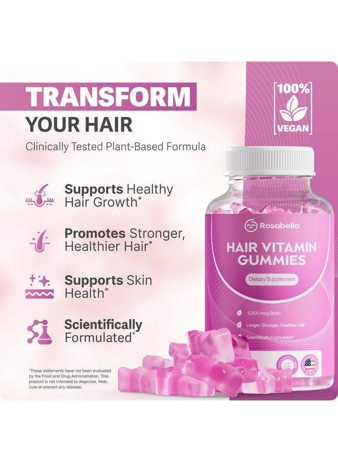 Rosabella Rosabella Hair Growth Gummies for Women & Men - Vegan Hair Gummies with 5000mcg Biotin - Hair Vitamins for Strong, Healthy-Looking Hair - Gummy Biotin Supplement - 60 Count  - Image 4