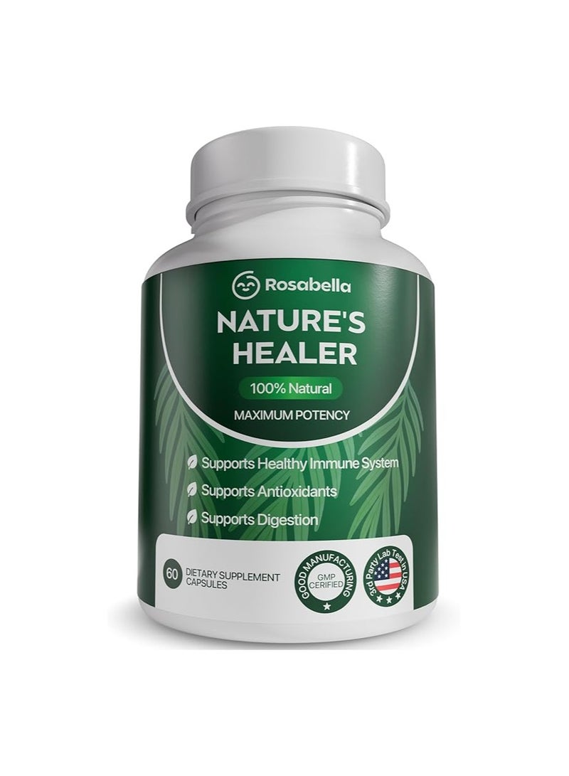 Rosabella Natural Healer – Organic Superfood Immune & Digestive Support – 60 Capsules – Plant-Based Supplement for Detox, Bloating Relief, and Gut Wellness for Women & Men
