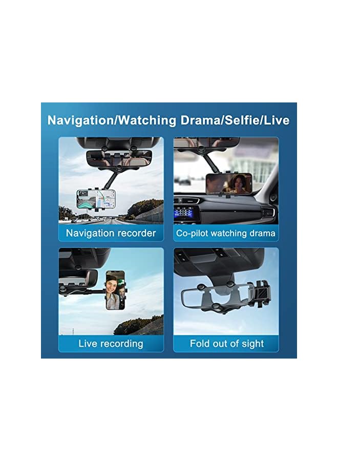 Green Tiger 360 DEGREE Rearview Mirror Car Phone Holder Universal Holder, Adjustable Length, Suitable for Most 4 6.1 Inch Mobile Phones, black - Image 5