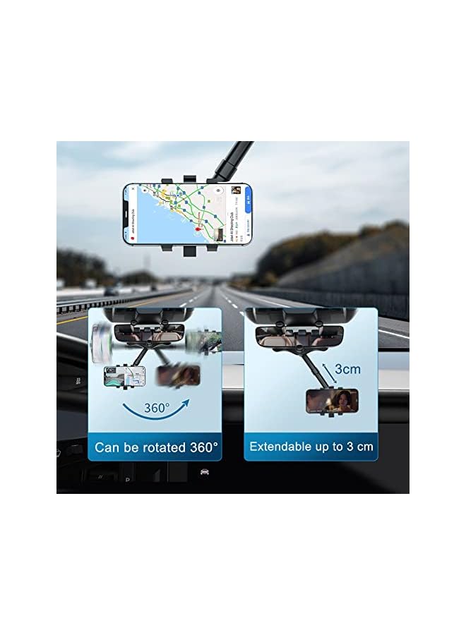 Green Tiger 360 DEGREE Rearview Mirror Car Phone Holder Universal Holder, Adjustable Length, Suitable for Most 4 6.1 Inch Mobile Phones, black - Image 4