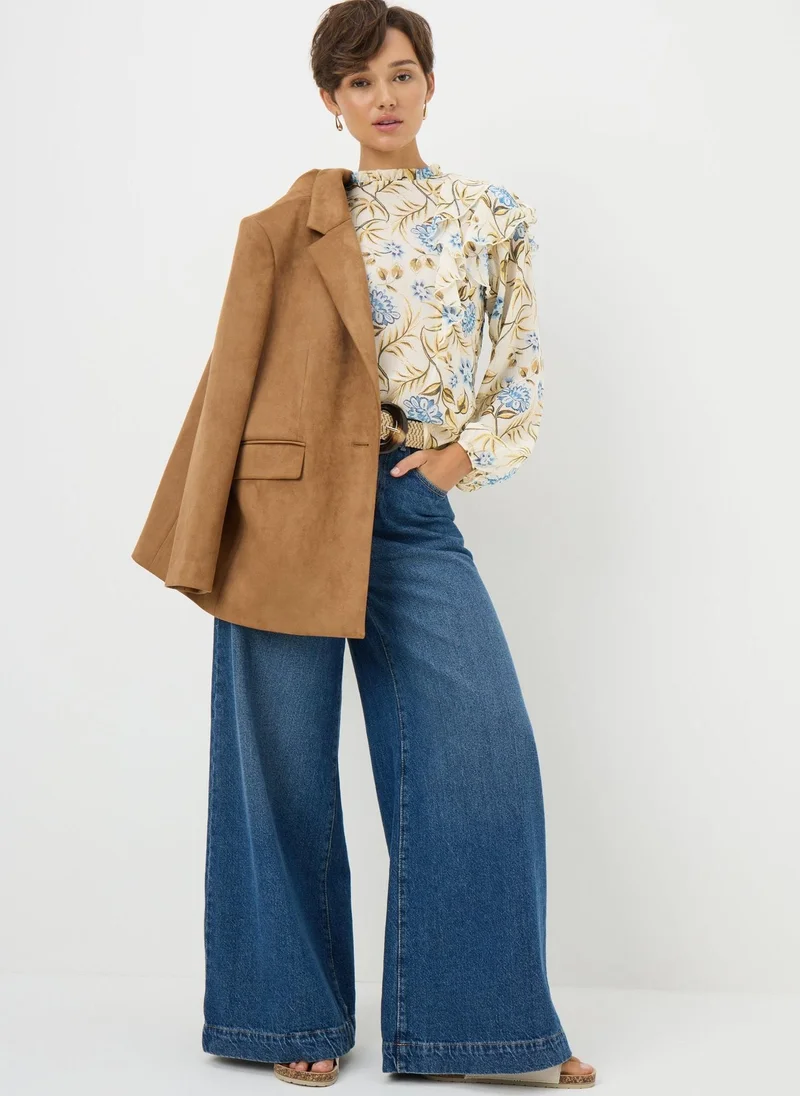 Matalan Cream Floral Ruffle Long Sleeve Blouse