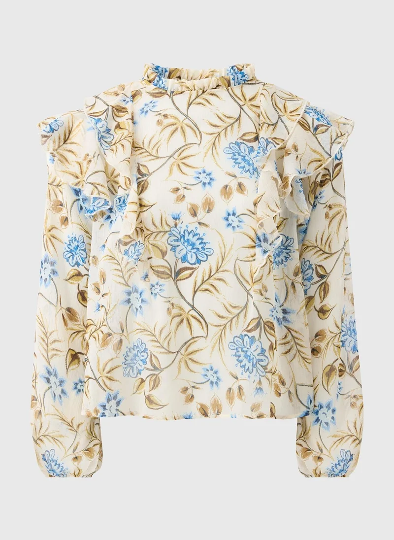 Matalan Cream Floral Ruffle Long Sleeve Blouse