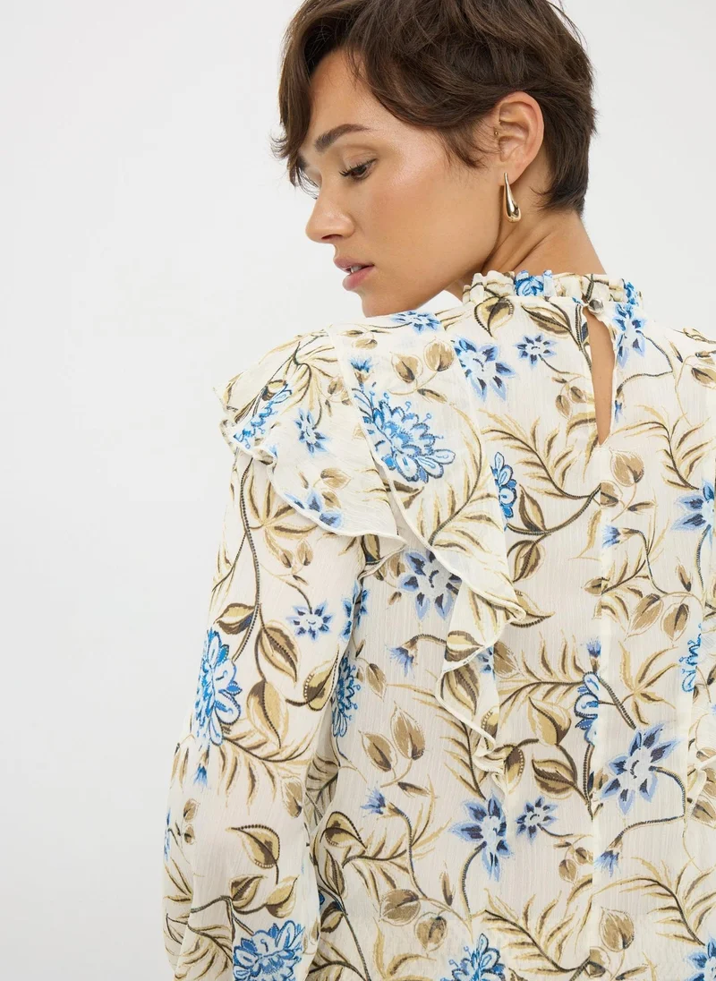 Matalan Cream Floral Ruffle Long Sleeve Blouse