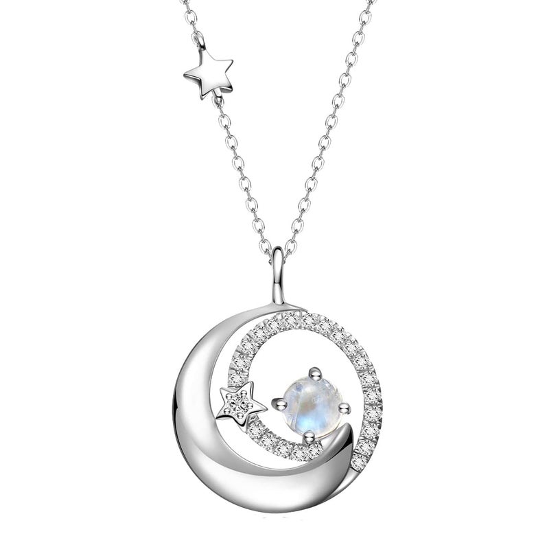 FANCIME Moonstone Necklace 925 Sterling Silver June Birthstone Moon Star Pendant Fine Jewelry Birthday Anniversary Christmas Gifts for Mom Women, Adjustable Chain 16"+2" - Image 1