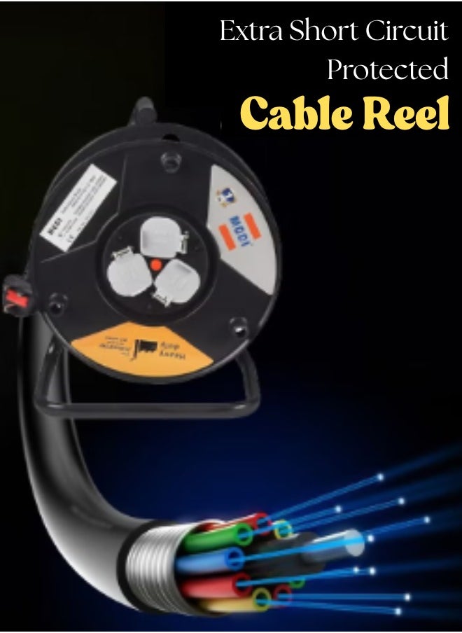 MODI - Heavy Duty Extension Cable Reel, 3 Socket, Industrial Grade Power Cord Reel, Overload Protection, Ideal for Workshop, Construction, Outdoor Use - Image 1