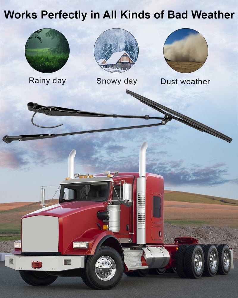 TIKSCIENCE 602-5405 ذراع مساحات الزجاج الأمامي الجانبي الأيسر مناسب لـ Kenworth T600 T660 T800 W900 2007-2020 استبدال R23102922 R23103522، ذراع المساحات الجانبي الأيسر مع فوهة رش وشفرة - Image 4