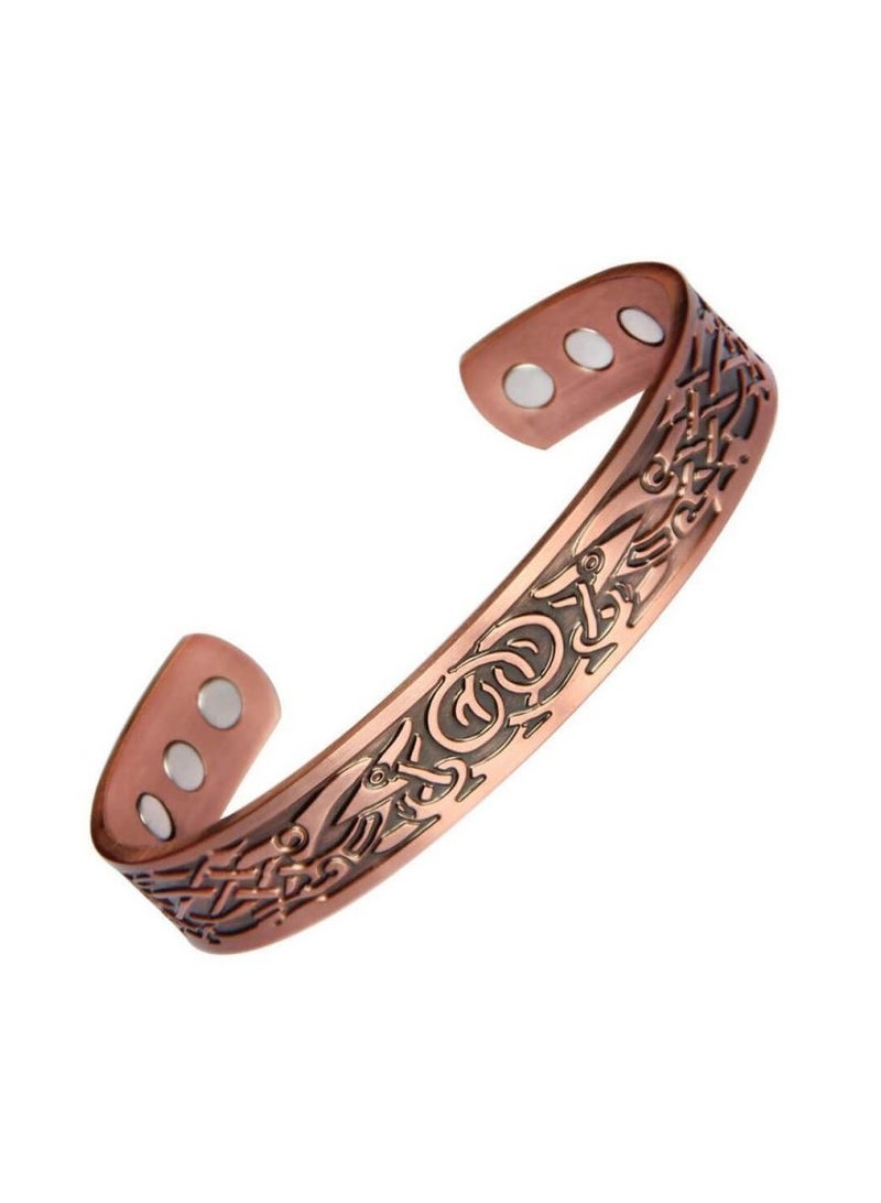 Antique-Style Copper Bracelet with Decorative Magnets – Unisex Adjustable Cuff - Image 2