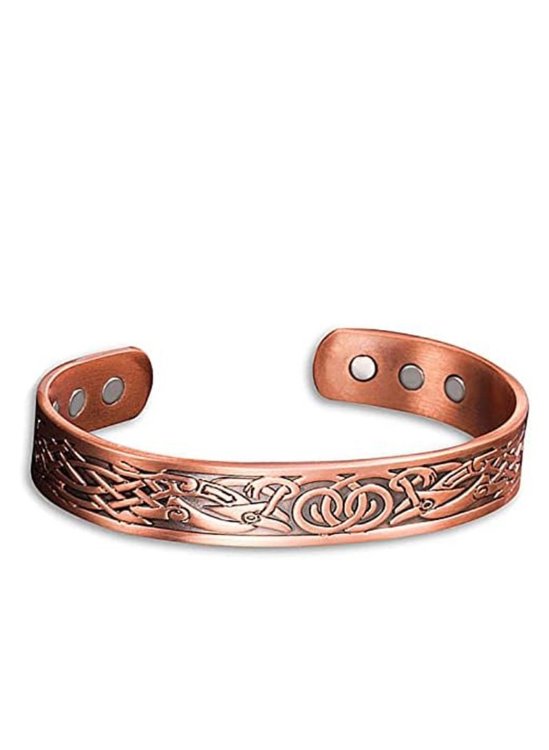 Antique-Style Copper Bracelet with Decorative Magnets – Unisex Adjustable Cuff - Image 3
