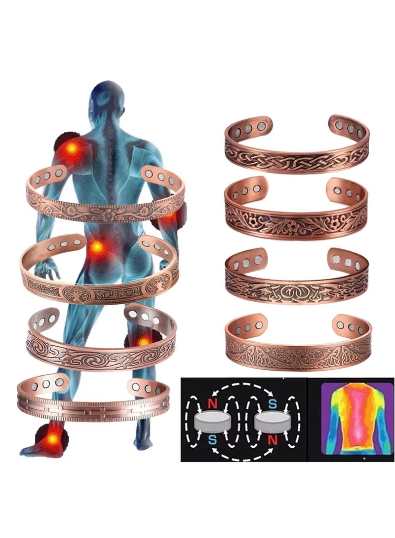 Antique-Style Copper Bracelet with Decorative Magnets – Unisex Adjustable Cuff - Image 1