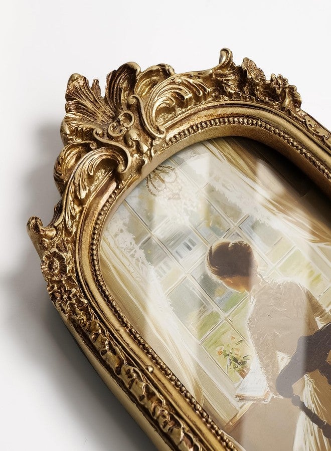 Cuspin Vintage 4x6 Picture Frame, Gold Ornate Resin Frames with Plexiglass Front for Tabletop and Wall Mounting, Antique Arched Photo Frame for Home Office Decor - Image 3