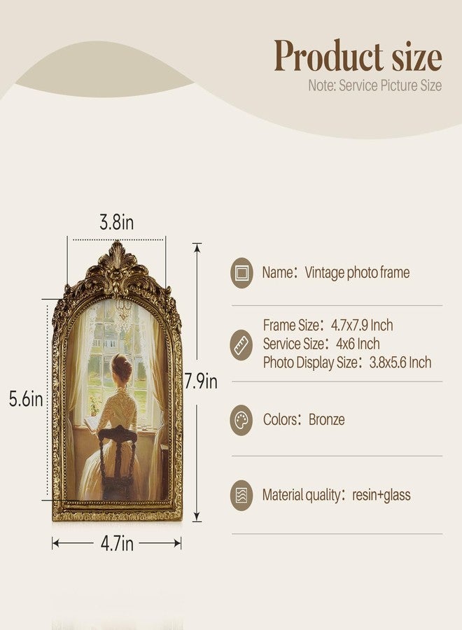 Cuspin Vintage 4x6 Picture Frame, Gold Ornate Resin Frames with Plexiglass Front for Tabletop and Wall Mounting, Antique Arched Photo Frame for Home Office Decor - Image 4