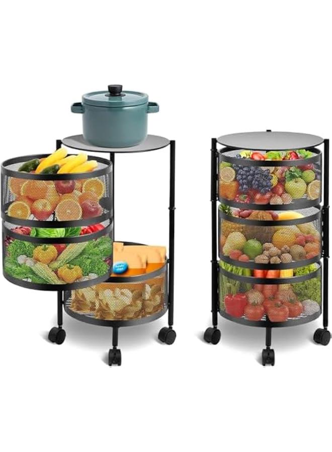 HOOKOR Rotating Multilayer Rotating Kitchen Shelf,Circular Storage Rack,Durable Corrosion-Resistant,with Swivel Caster Wheels Movable Storage Shelf -Versatile for Kitchen Living Room (3 layers) - Image 1