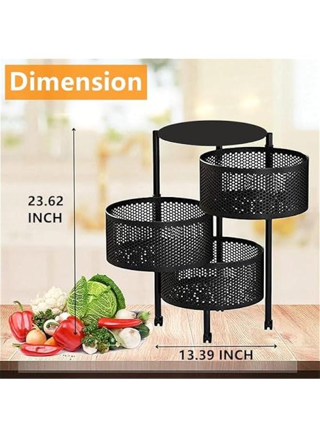 HOOKOR Rotating Multilayer Rotating Kitchen Shelf,Circular Storage Rack,Durable Corrosion-Resistant,with Swivel Caster Wheels Movable Storage Shelf -Versatile for Kitchen Living Room (3 layers) - Image 3