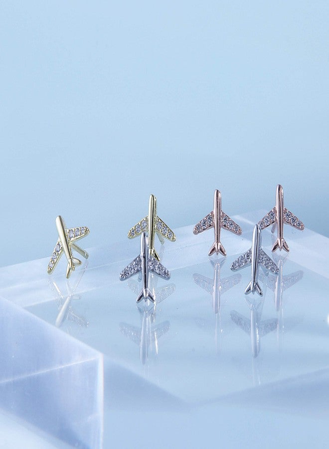 Helen de Lete Airplane Rhinestone Plane S925 Sterling Silver Stud Earrings (Silver) For Women - Image 4