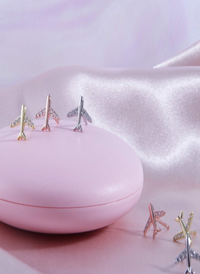 Helen de Lete Airplane Rhinestone Plane S925 Sterling Silver Stud Earrings (Silver) For Women - Image 5