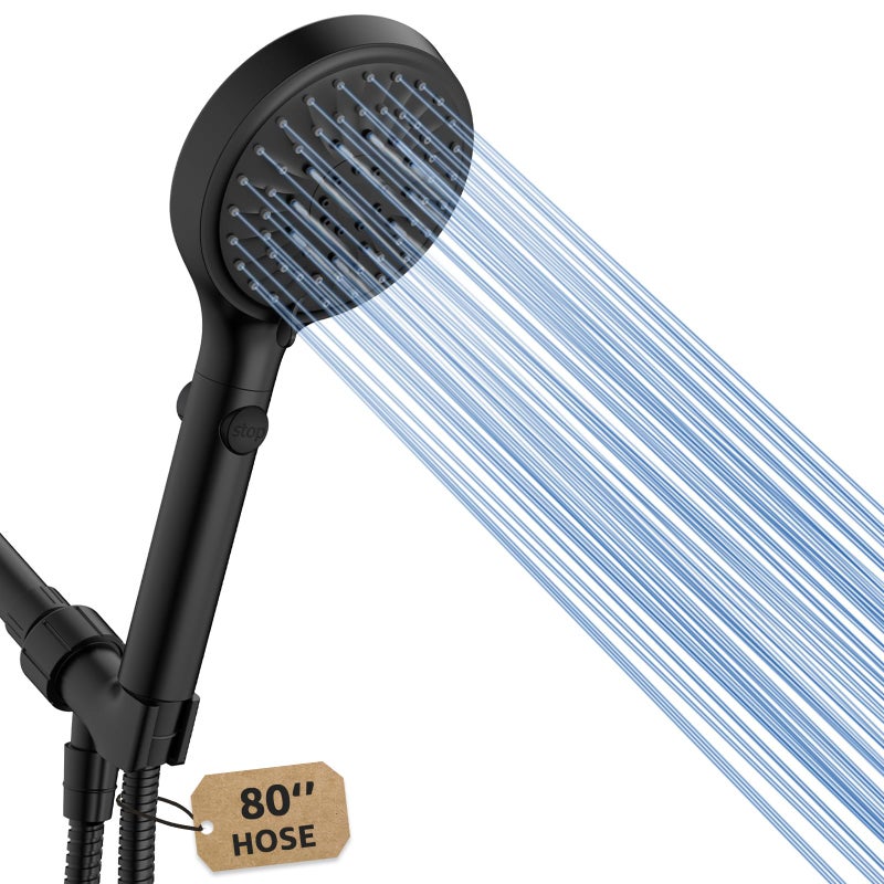 FASDUNT Shower Head with Handheld, High Pressure Handheld Shower Head with 80" Extra Long Stainless Steel Hose & Adjustable Bracket, Showerhead with ON/OFF Switch, Black - Image 1