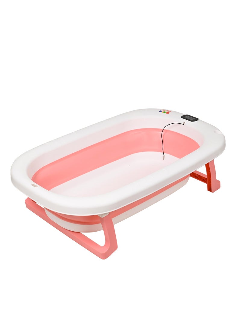 Foldable Baby Bath Tub With Anti-Skid Base, Temperature Sensing Water Plug And Wall Mountable Bathtub For Baby 0-3 Years, Pink
