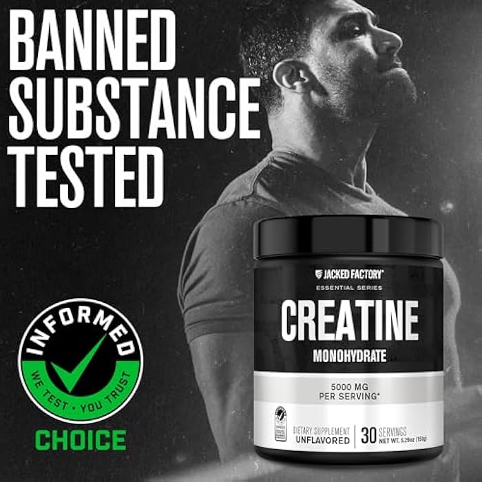 Jacked Factory Creatine Monohydrate Powder 150g - 5g Daily Creatine Supplement for Men and Women, Vegan-Friendly, Third-Party Tested - 30 Servings, Unflavored - Image 3