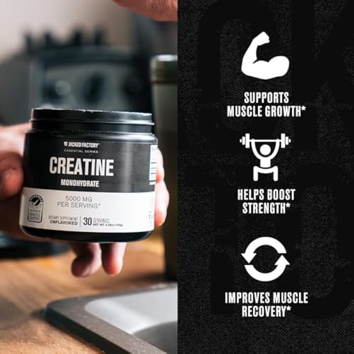 Jacked Factory Creatine Monohydrate Powder 150g - 5g Daily Creatine Supplement for Men and Women, Vegan-Friendly, Third-Party Tested - 30 Servings, Unflavored - Image 4