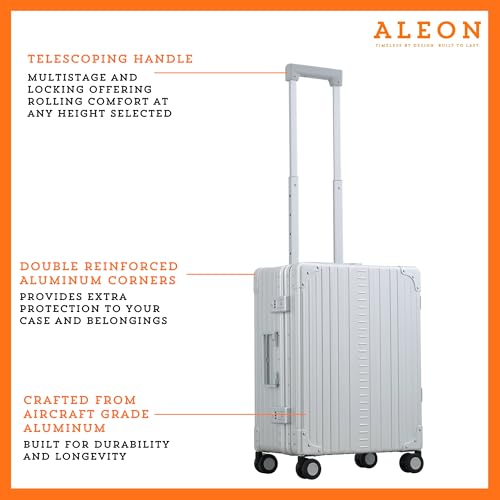 Aleon All Aluminum Lightweight 21" International Carry-On Hardside Luggage with Durable Hardshell, TSA Approved Heavy Duty Spinner Wheels, Rolling Travel Bag for Airplane, Premium Suitcase (Platinum) - Image 2