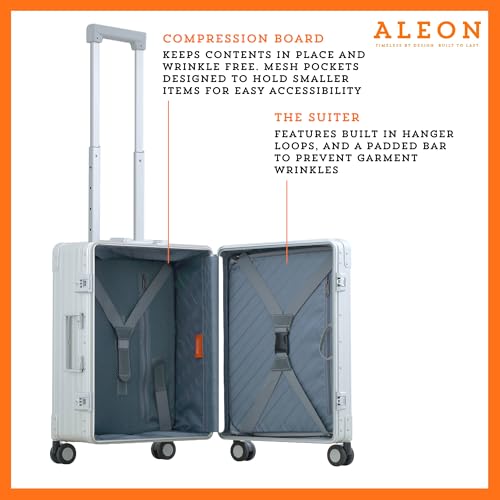 Aleon All Aluminum Lightweight 21" International Carry-On Hardside Luggage with Durable Hardshell, TSA Approved Heavy Duty Spinner Wheels, Rolling Travel Bag for Airplane, Premium Suitcase (Platinum) - Image 3