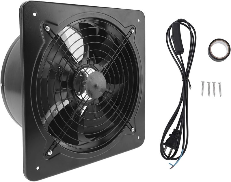 Industrial Air Extractor 12" Powerful Window Ventilation Exhaust Fan for Home Kitchen Suitable for Various Spaces Metal Black - Image 1