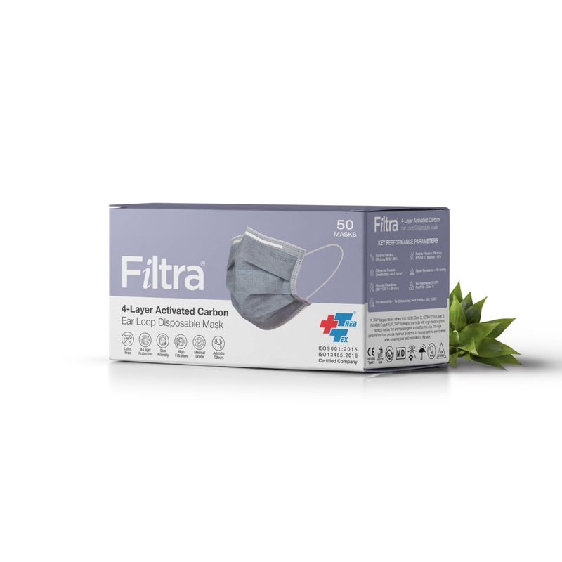 Filtra ® 4-Ply Ear Loop Activated Carbon Mask - High Filtration | Breathable | Adsorbs Smells | Hypoallergenic | Fluid Repellent | Improved & Enhanced Courier Packing - Image 5