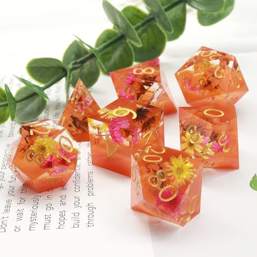 Haxtec DND Dice Set Sharp Edge Resin Dice Set with Dice Case Flower D and D Dice Polyhedral DD Dice Set for Dungeons and Dragons TTRPGs DND Gift Orange - Image 5