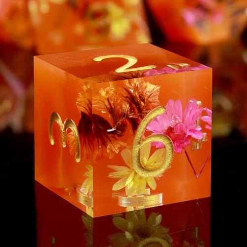 Haxtec DND Dice Set Sharp Edge Resin Dice Set with Dice Case Flower D and D Dice Polyhedral DD Dice Set for Dungeons and Dragons TTRPGs DND Gift Orange - Image 1