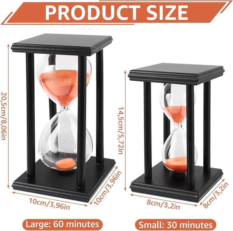 MIVIDE 30 Minutes 60 Minutes, Decorative Hourglass Timer, Black Wooden Frame, Hourglass Timer for Children, Games, Cooking, Exercise, Study - Image 2