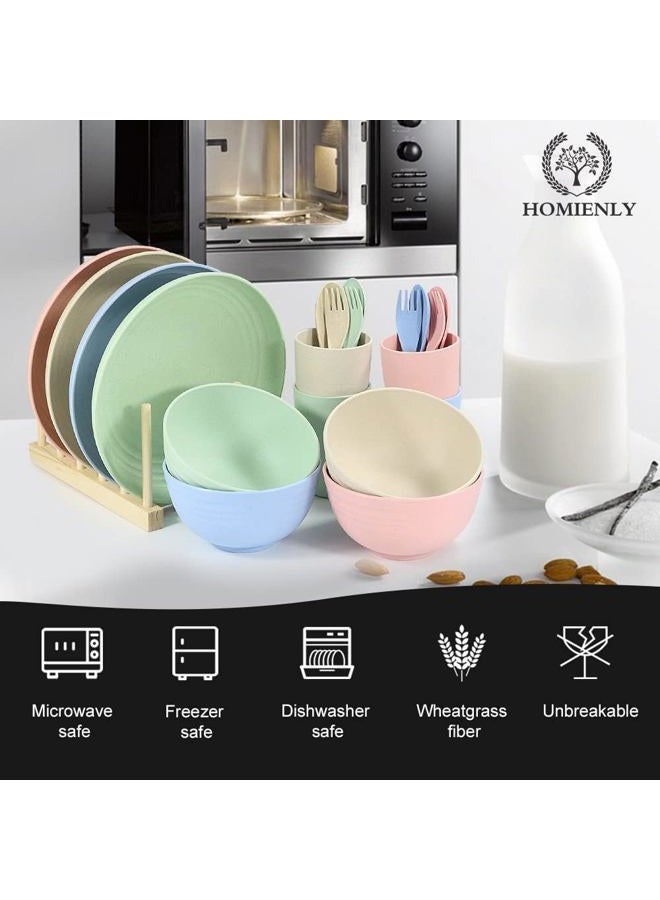 Homienly Wheat Straw Dinnerware Sets, 20pcs Unbreakable Microwave Dishwasher Safe Tableware Lightweight Bowls, Cups, Plates Set Reusable Dinner Plates Bowls set - Image 4