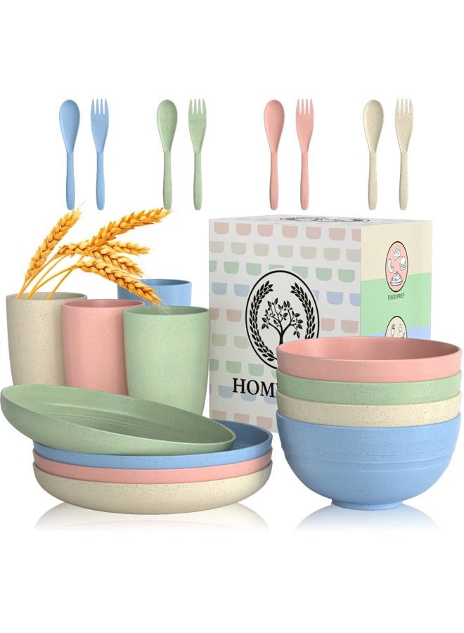 Homienly Wheat Straw Dinnerware Sets, 20pcs Unbreakable Microwave Dishwasher Safe Tableware Lightweight Bowls, Cups, Plates Set Reusable Dinner Plates Bowls set - Image 1