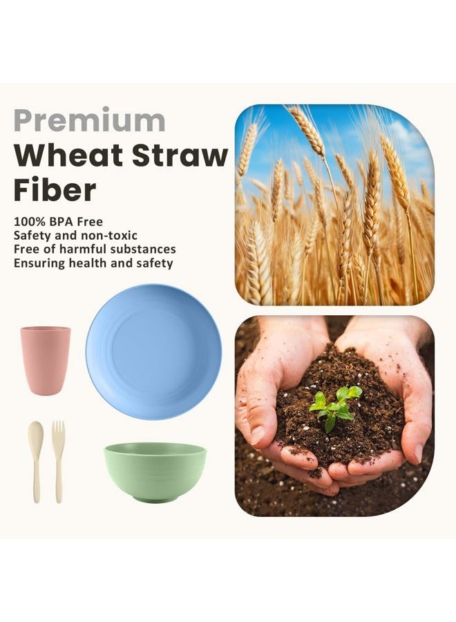 Homienly Wheat Straw Dinnerware Sets, 20pcs Unbreakable Microwave Dishwasher Safe Tableware Lightweight Bowls, Cups, Plates Set Reusable Dinner Plates Bowls set - Image 3