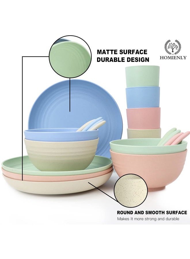 Homienly Wheat Straw Dinnerware Sets, 20pcs Unbreakable Microwave Dishwasher Safe Tableware Lightweight Bowls, Cups, Plates Set Reusable Dinner Plates Bowls set - Image 5