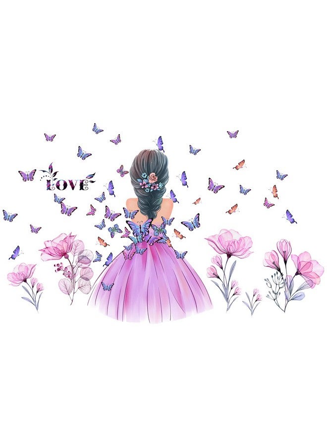 Amtoodopin Butterfly Girl Wall Stickers Flower Fairy Wall Decal Pink Floral Wall Mural Colorful Butterflies Wall Decor Diy Removable Vinyl Wall Art For Girls Baby Nursery Bedroom - Image 5