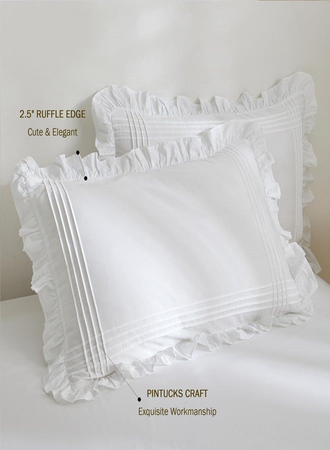 Ranznaz Ruffled Pillow Shams King Size Set of 2, 100% Cotton White Ruffle Pillow Cases with Pintucks, Farmhouse French Shabby Chic Pillowcases for Bedding, 20x36 Inch - Image 5
