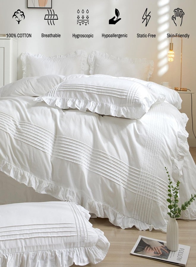 Ranznaz Ruffled Pillow Shams King Size Set of 2, 100% Cotton White Ruffle Pillow Cases with Pintucks, Farmhouse French Shabby Chic Pillowcases for Bedding, 20x36 Inch - Image 2