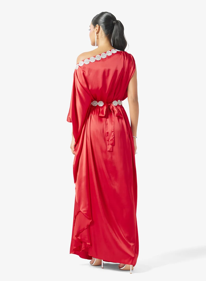 جولدن ابل One Shoulder Belted Maxi Dress