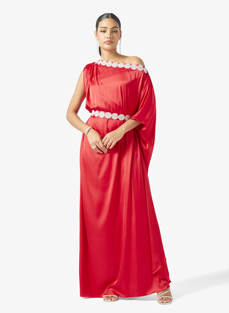 جولدن ابل One Shoulder Belted Maxi Dress