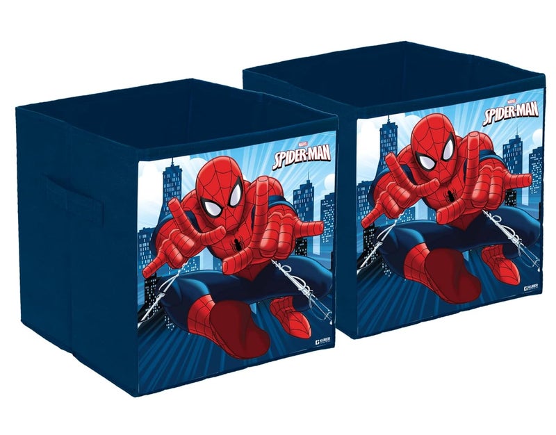 Kuber Industries Kuber Industries Marvel Spiderman Print Durable Collapsible Square Storage BoxClothes Organizer With HandlePack of 2 Navy Blue  - Image 1