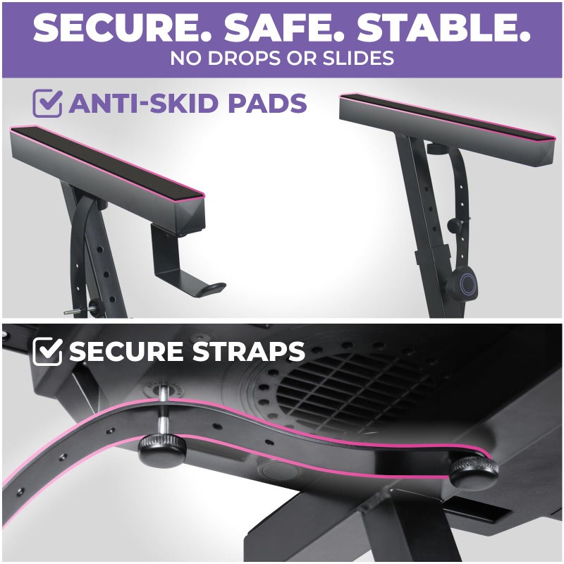 Liquid Stands حامل بيانو سائل - حامل موسيقي قابل للتعديل وقابل للحمل بتصميم Z للاستخدام الثقيل للأطفال والبالغين - يناسب البيانو الكهربائي من 54-88 مفتاح - حامل بيانو موسيقي متين (أسود) - Image 4