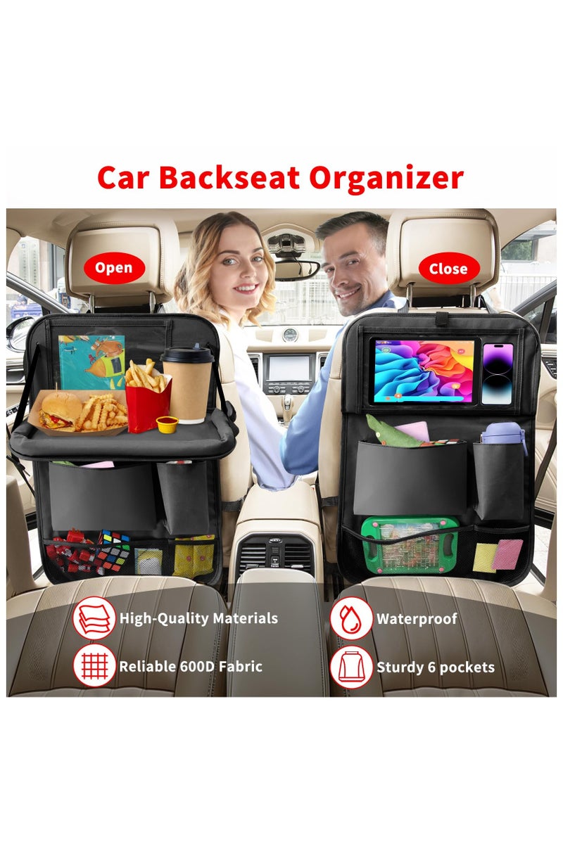 Car Organizer Back Seat with Tablet Holder for Kids, Car Storage Toy Organizer Kick Mats Seat Back Protector, 6 Storage Pockets Foldable Table Food Tray, 1 Pc - Image 5