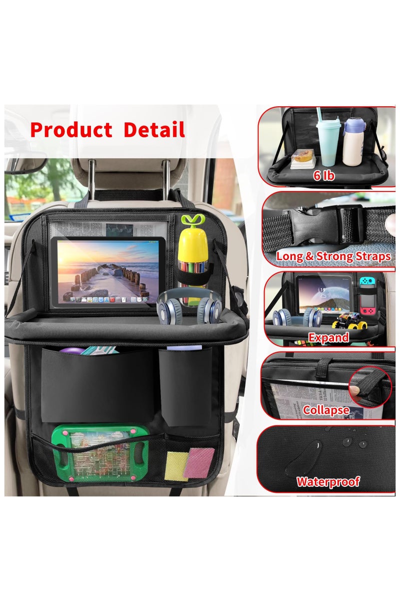 Car Organizer Back Seat with Tablet Holder for Kids, Car Storage Toy Organizer Kick Mats Seat Back Protector, 6 Storage Pockets Foldable Table Food Tray, 1 Pc - Image 3