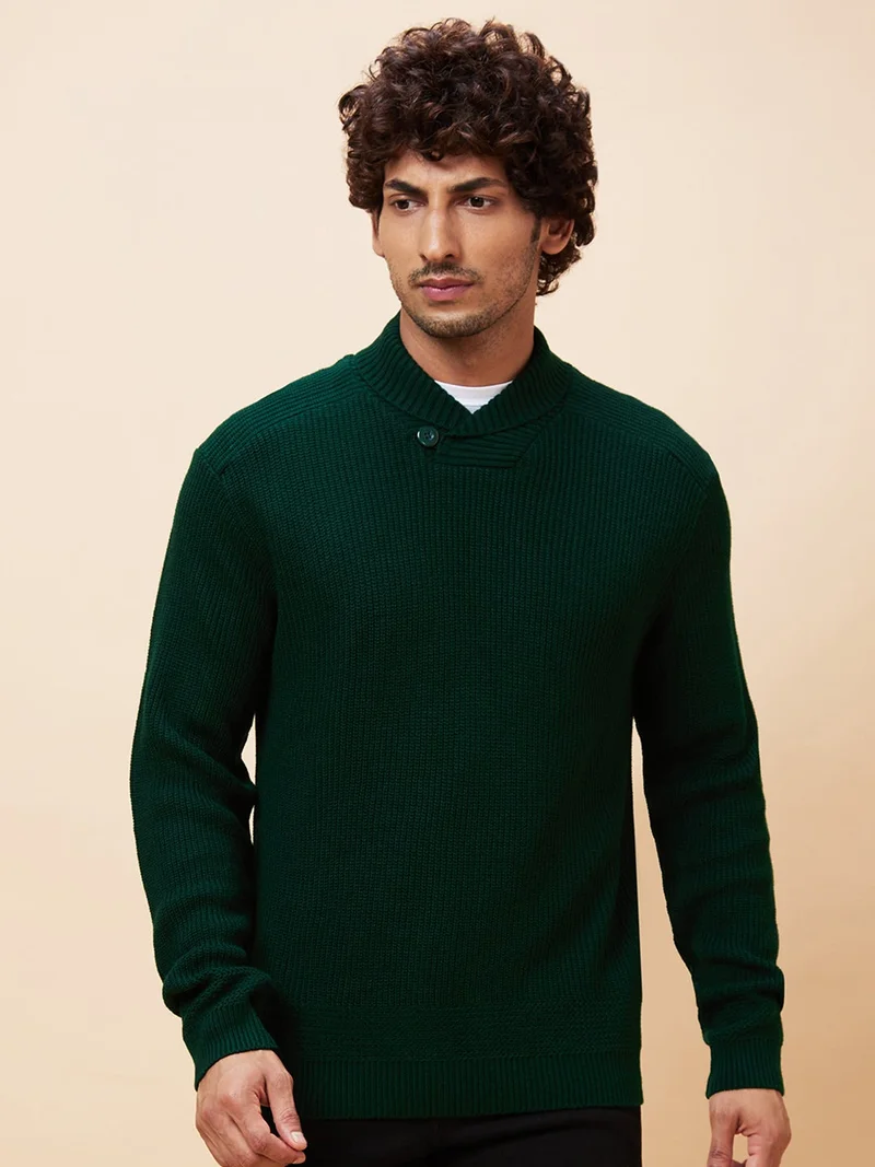 globus Globus Men Green Solid Casual Pullover Sweater