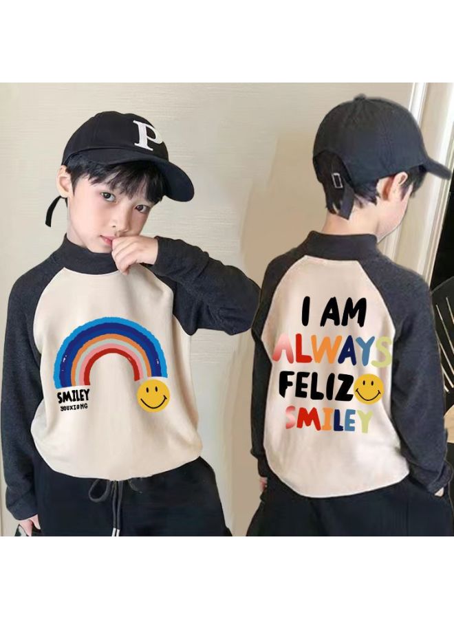 Boys' New Warm Thermal Base Shirt Long-sleeve T-shirt Popular Style For Older Children Stylish Half-high Collar Children's Top
